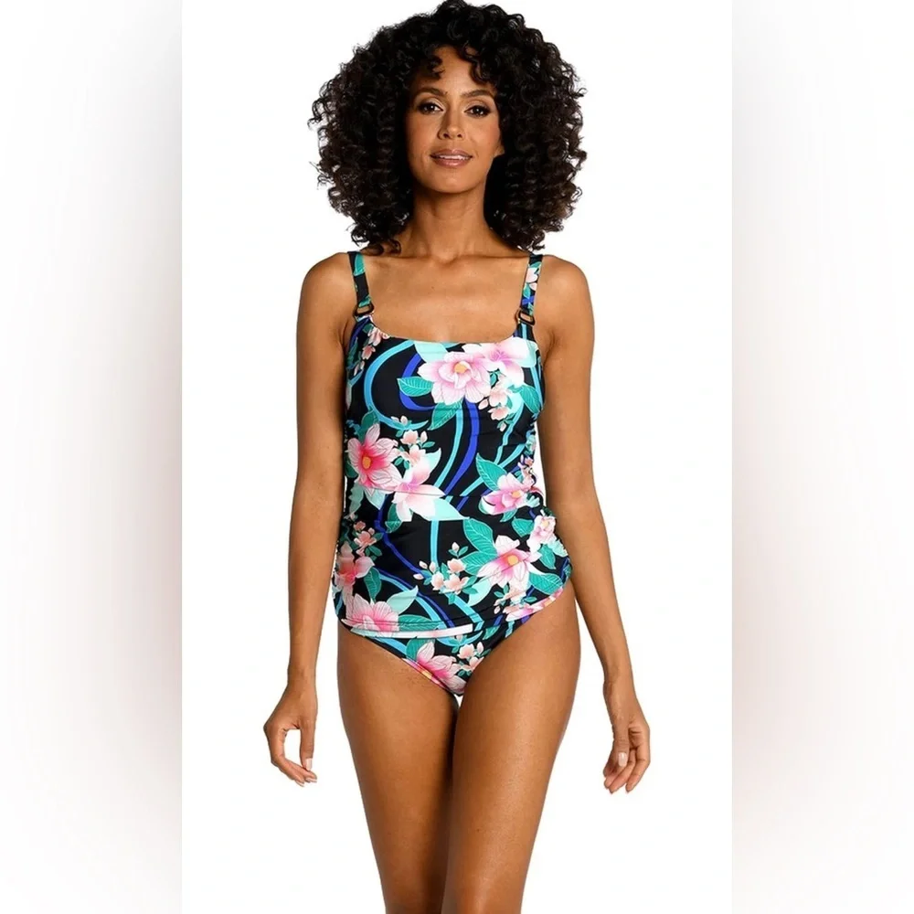 La Blanca Tankini Nightfall Blooms Lingerie Adjust Strap Underwire Swimsuit 4